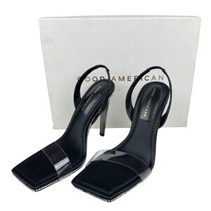 Good American Crystal Crush Sz 9 Black w/ Rhinestone Lucite Heels GA120KD-X READ